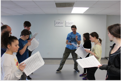 Gavin Lee working with students  - Sponge Bob Square Pants workshop