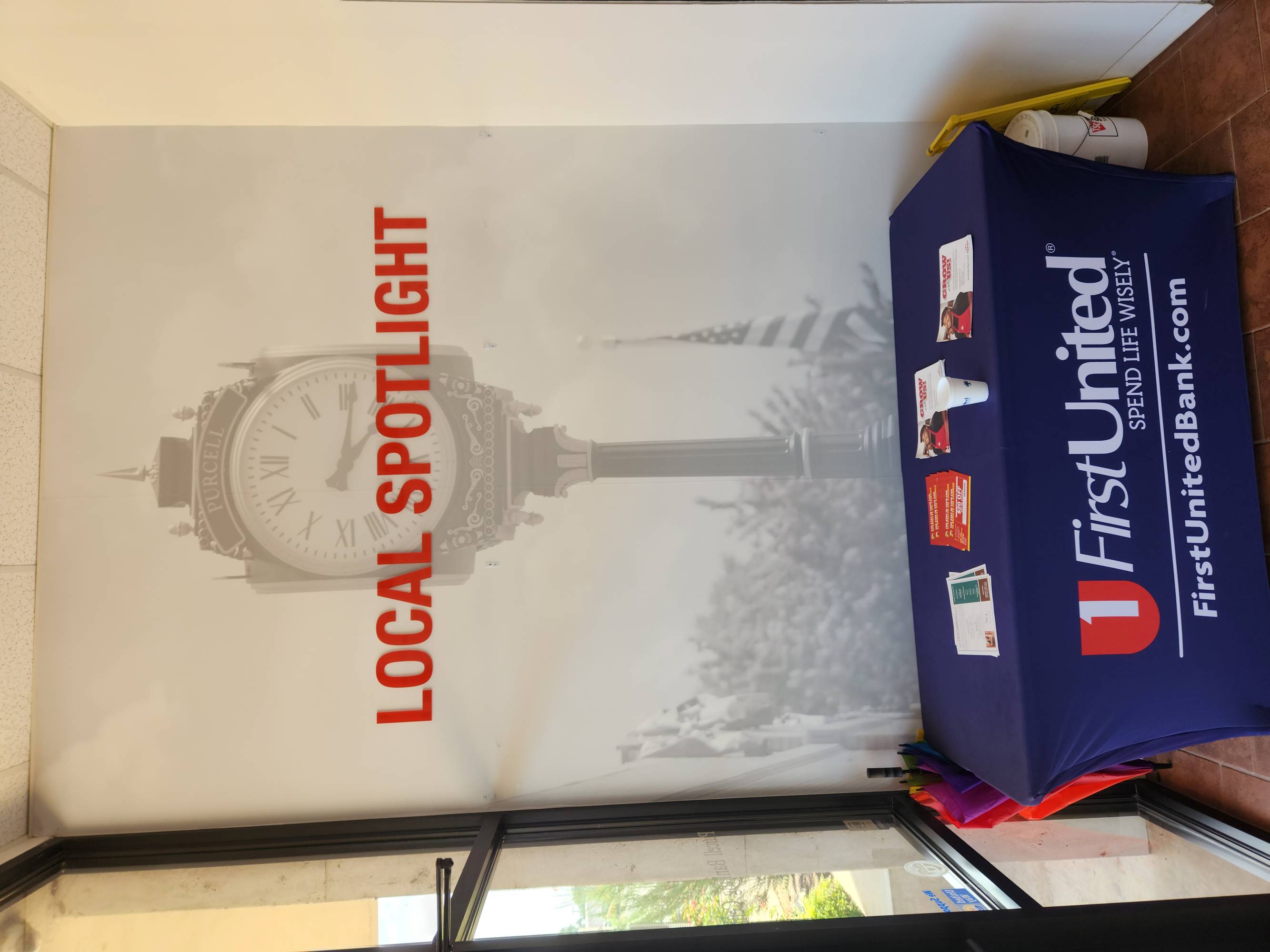 First United Bank - Purcell - interior 'Local Spotlight' sign