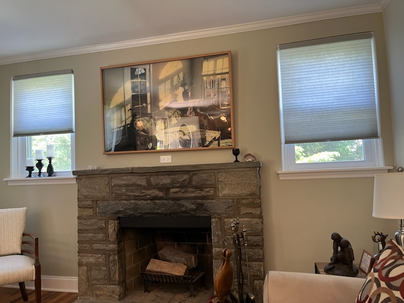 These beautiful light-filtering cellular shades will look stunning in your King of Prussia, PA living room.  Seen here in color "Good Graycious."