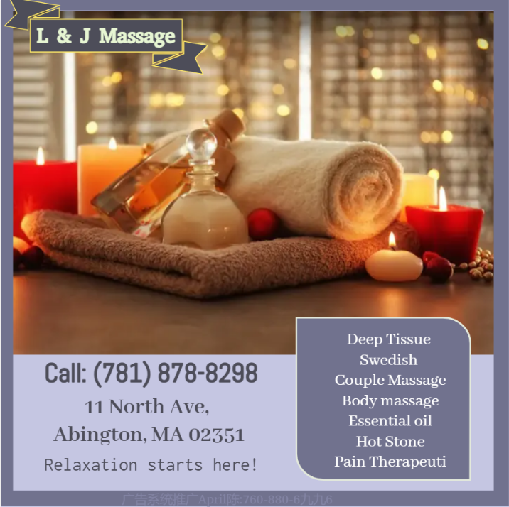 Massage is becoming more popular as people now understand the 
benefits of a regular massage session L & J Massage Abington (781)878-8298