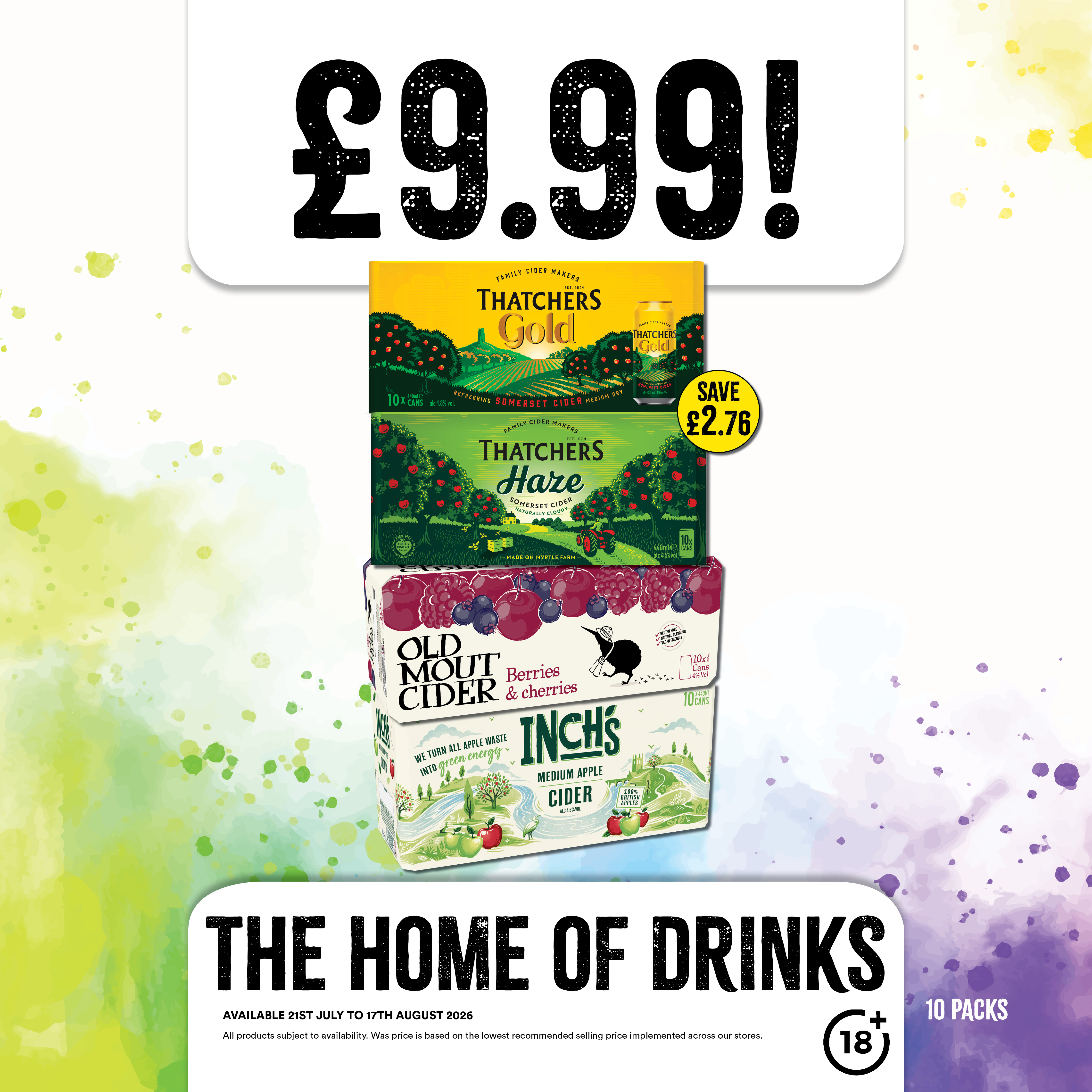 £9.99 Each on selected beer & cider packs