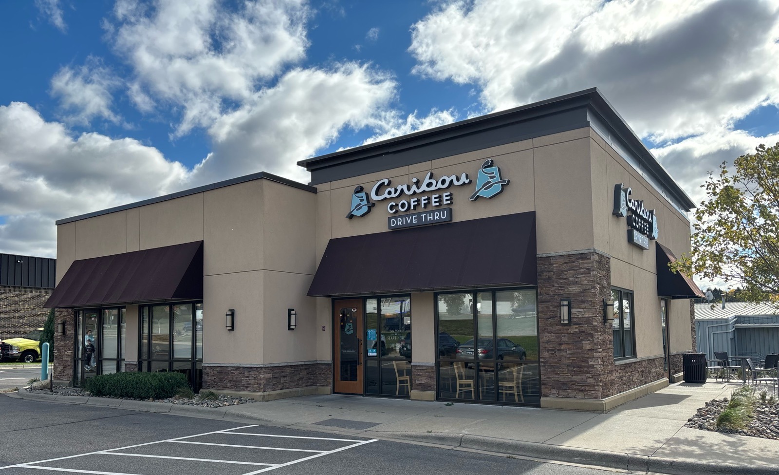 Storefront of the Caribou Coffee at 77 Highway 5 West in Waconia