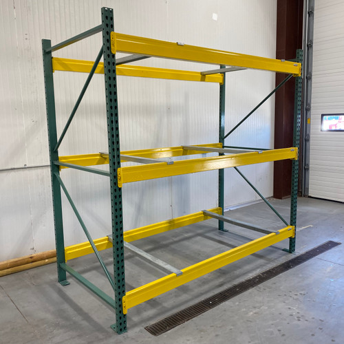 Pallet racking package with upright frames and beams for warehouse storage.