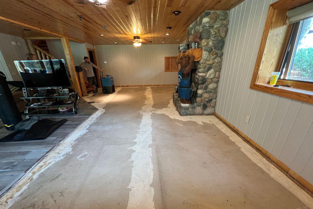 Pictured here is Minneapolis water damage in a lookout basement.