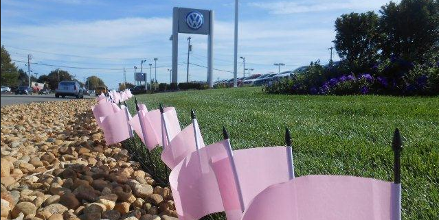 We at Kelly Volkswagen are huge supporters of the fight against breast cancer. Every year during breast cancer awareness month (October) you'll find pink flags adorning our exterior landscaping. This is in support of those fighting against breast cancer, and honoring those who have lost their lives. Join Kelly Volkswagen in support of breast cancer awareness month.
