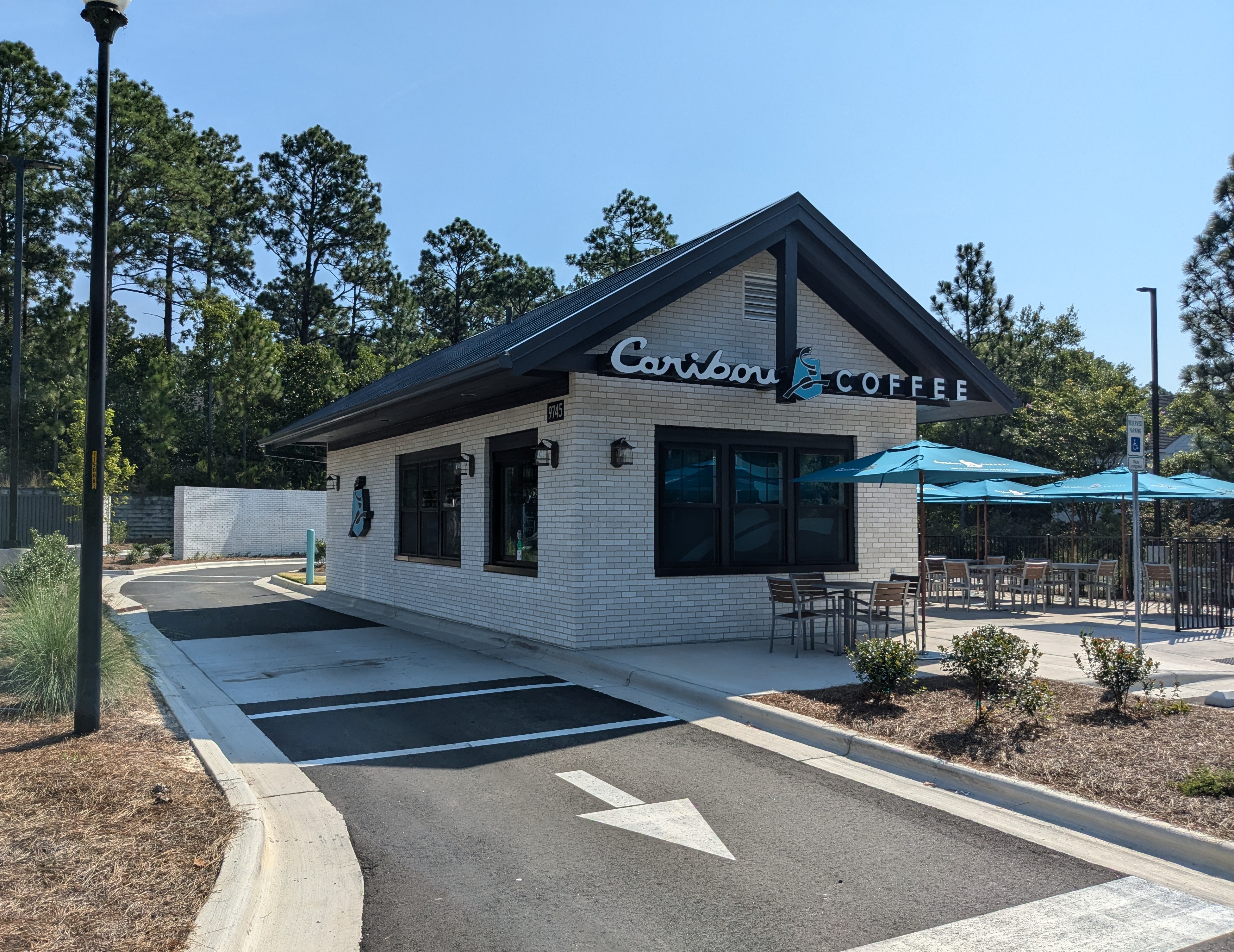 Storefront of the Caribou Coffee at 9745 US 15-501 Hwy in Southern Pines