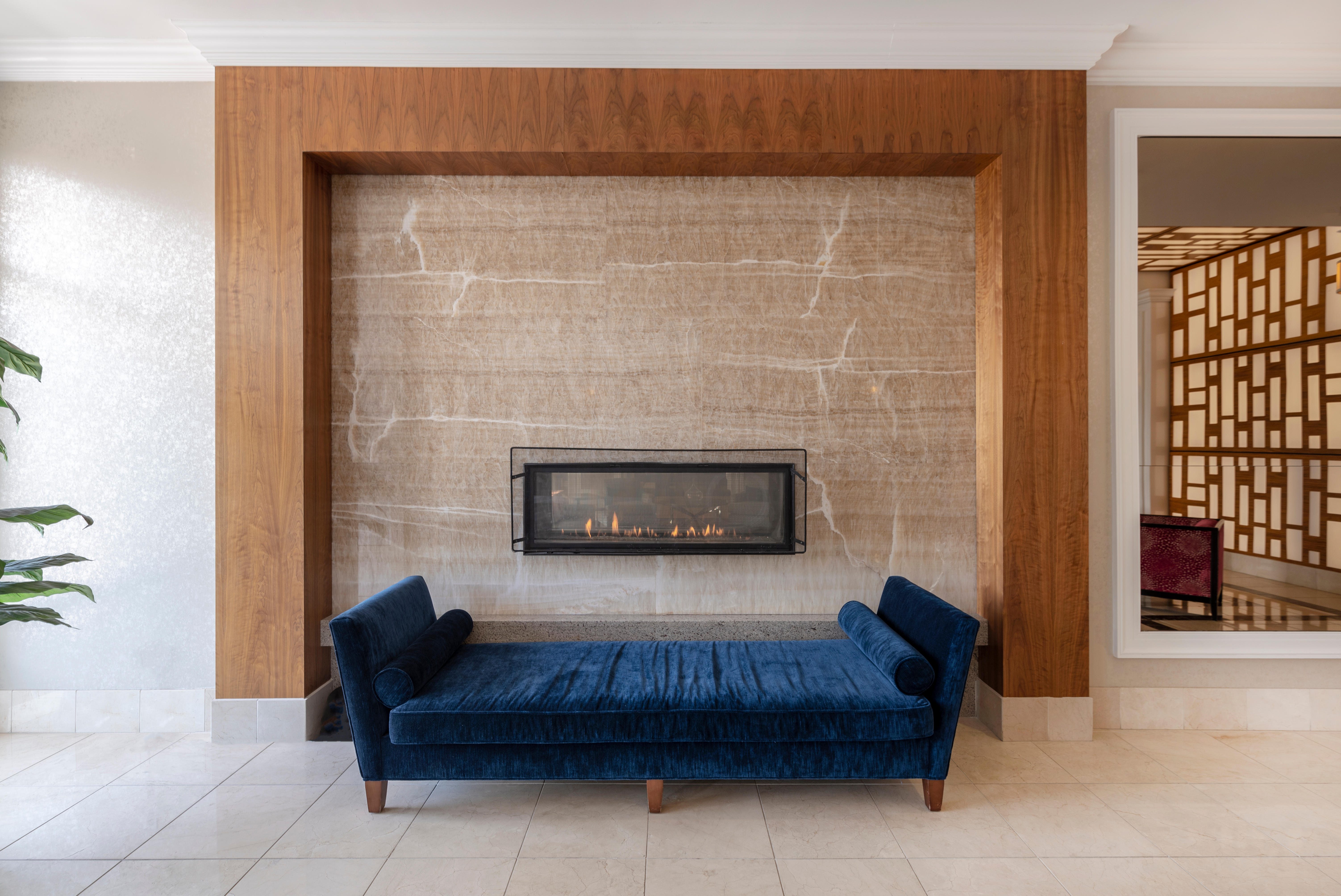 Beautiful, welcoming lobby with fireplace