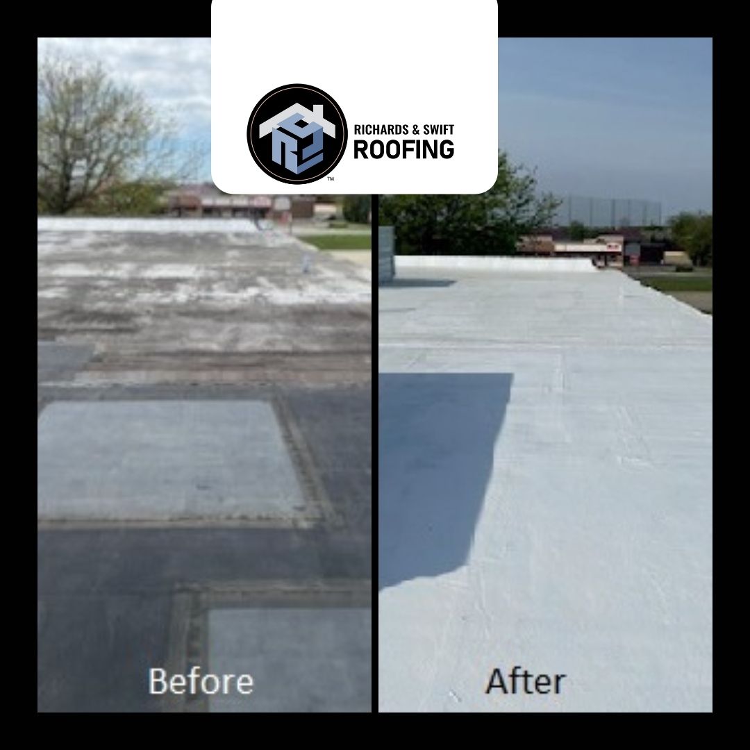 Flat Roof Before and After Richards & Swift Roofing Troy (248)544-3908