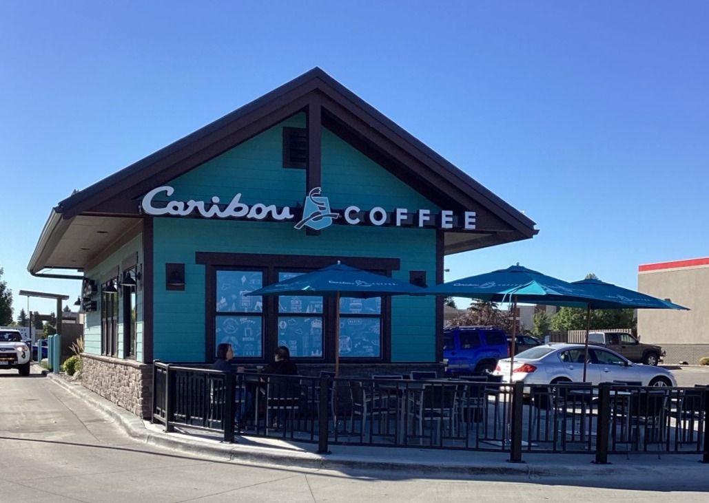 Storefront of the Caribou Coffee at 3131 32nd Ave S in Grand Forks