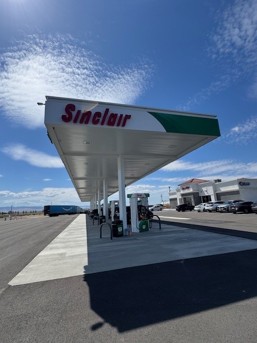 Sinclair gas station fueling island.