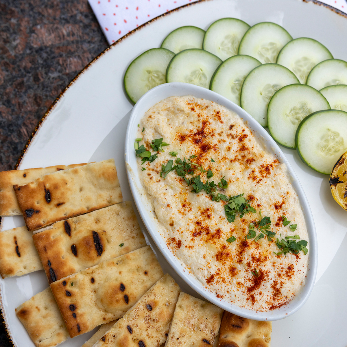 Crab Dip | grana padano, cucumber, garlic butter woodfired flatbread