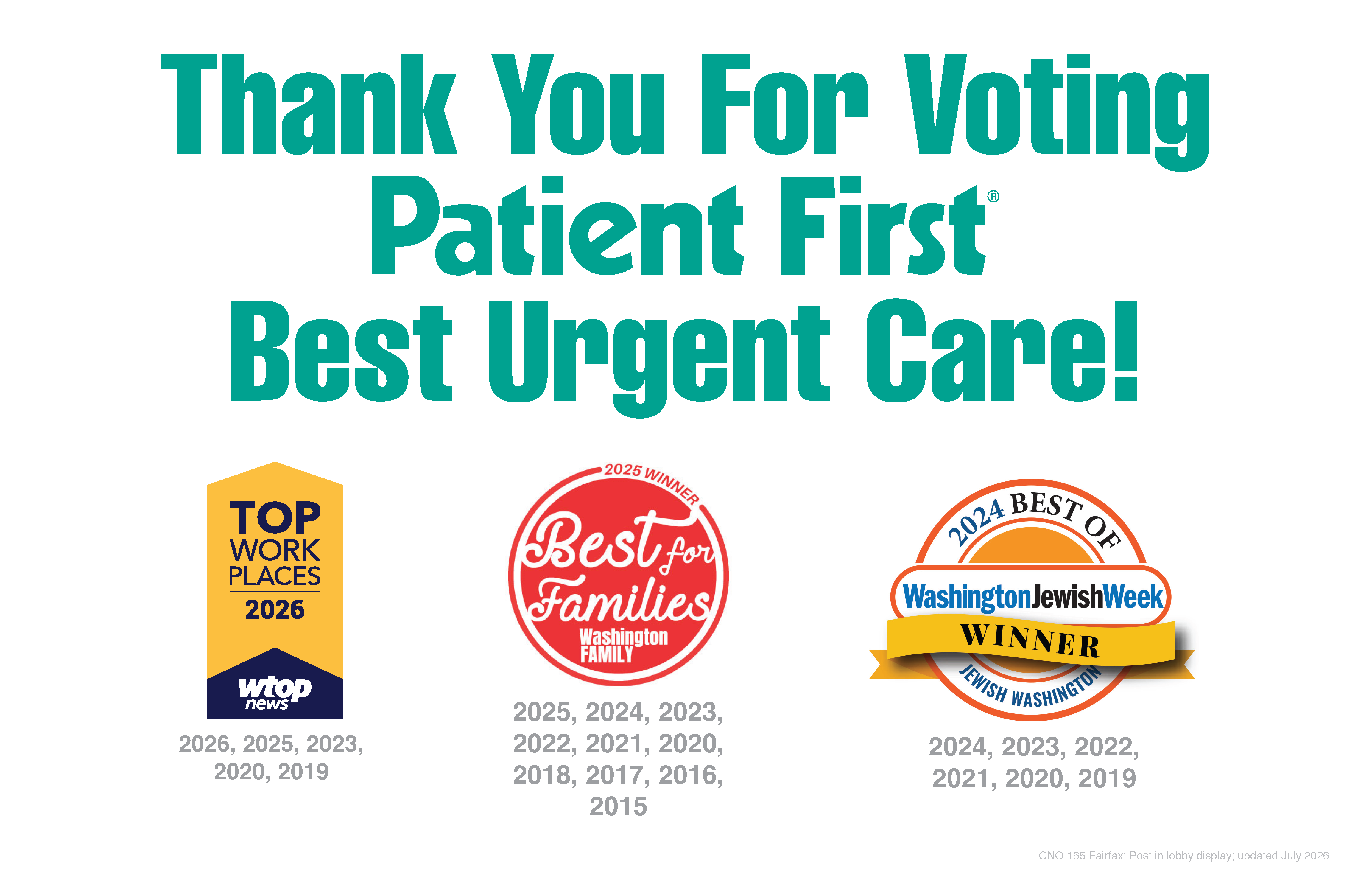 Thanks for voting Patient First “Best Urgent Care”