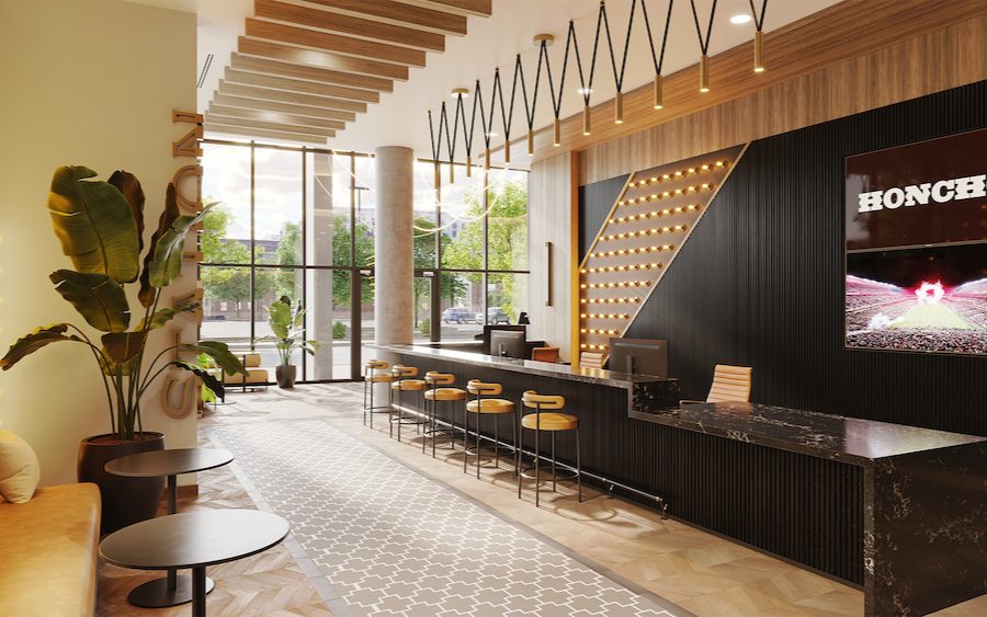 Renderings of Honcho lobby.