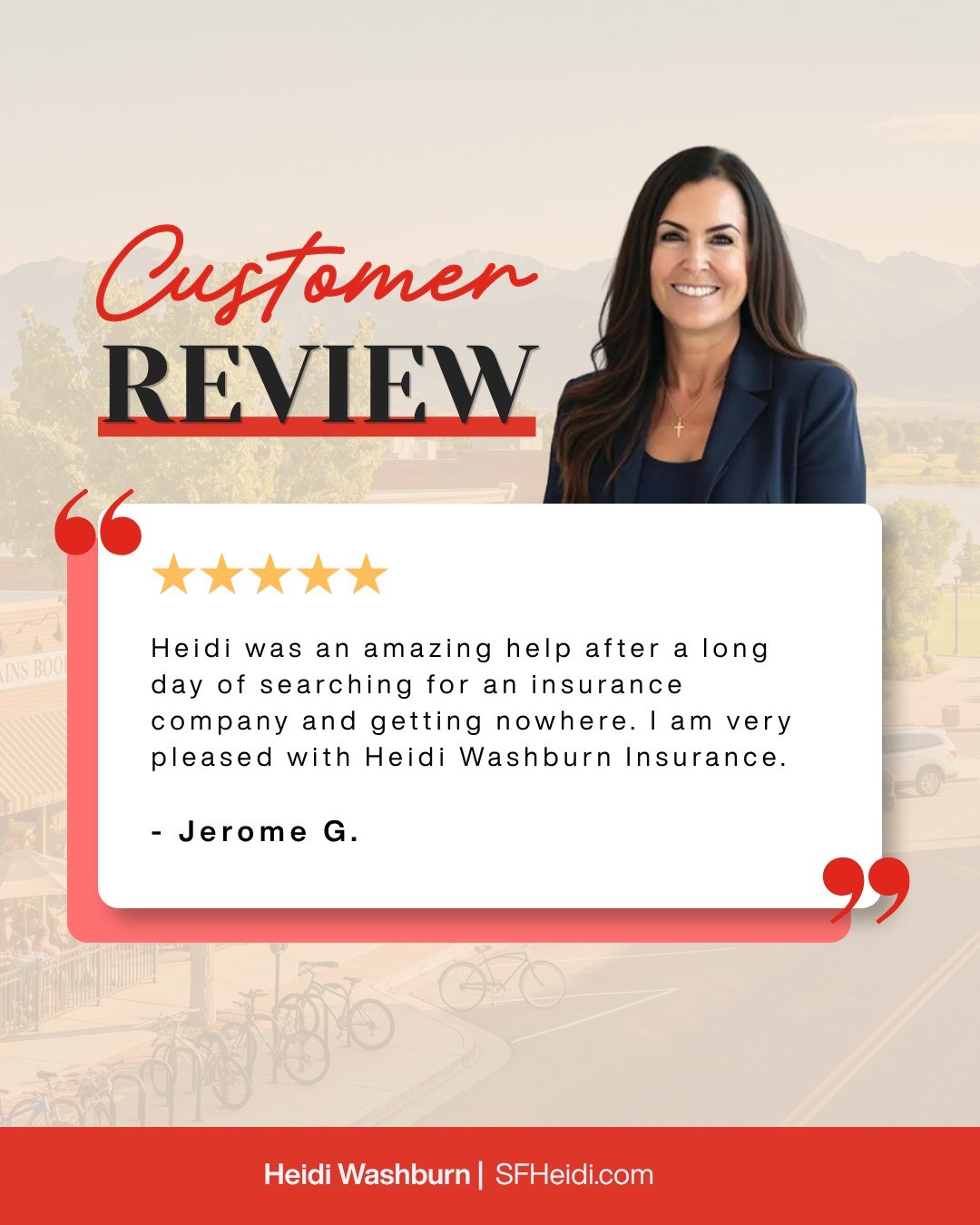Thank you, Jerome, for sharing your experience with Heidi Washburn Insurance. We appreciate the opportunity to assist and are glad Heidi could help you find the support you were looking for. If you have questions about your coverage, our team is here to help!