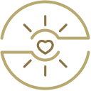 Shining heart surrounded by circle icon.