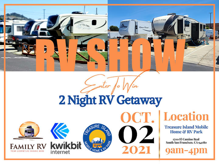 Treasure Island is hosting a fabulous RV Show on Oct 2nd, 2021! All welcome! Enter our raffle to win a 2 night getaway in an RV sponsored by Family RV.