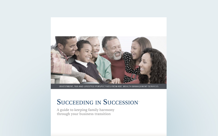 Cover of the Succeeding in succession workbook with a multigenerational family smiling at each other on the cover.