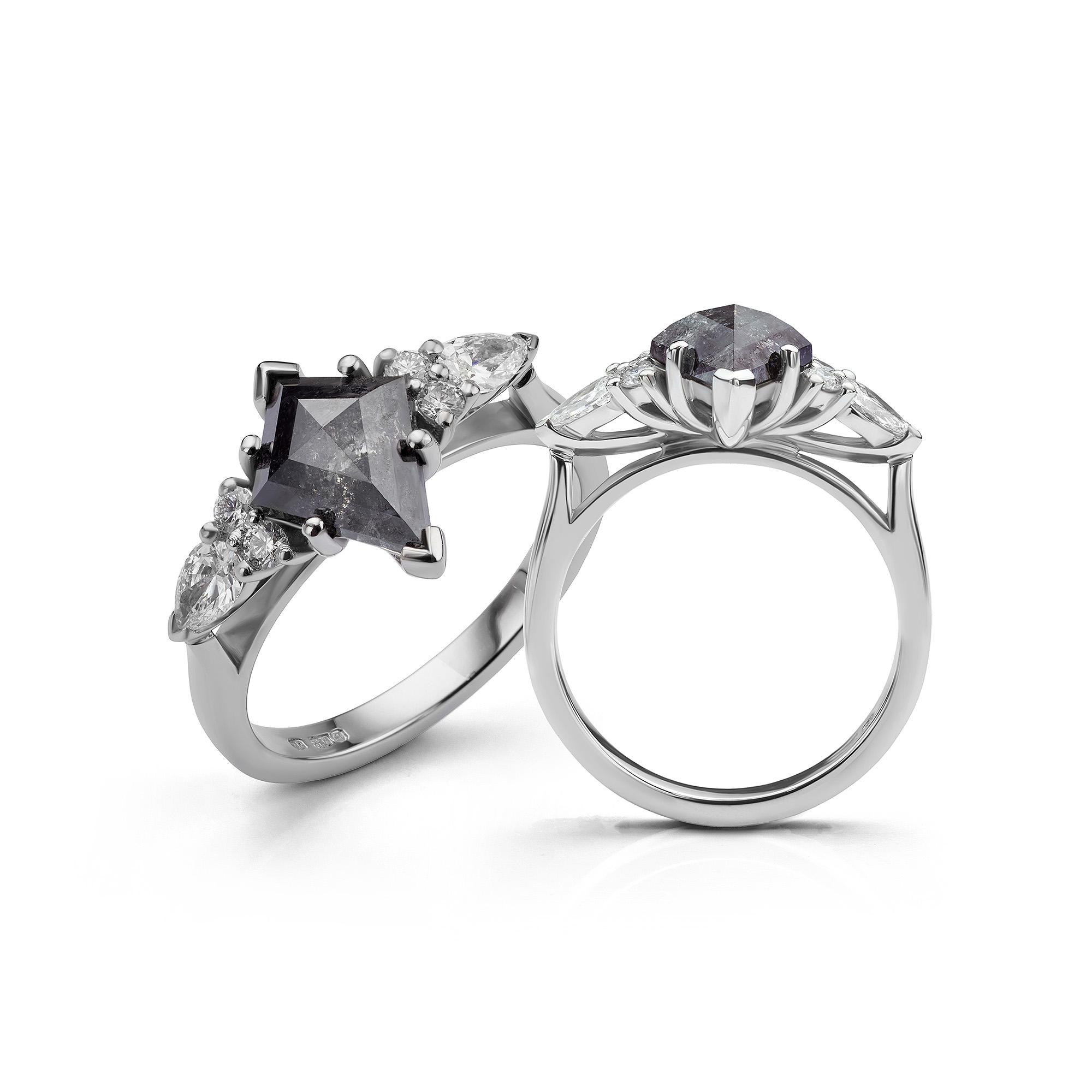 Salt and Pepper Galaxy Diamond Kite Shaped Engagement Ring Serendipity Diamonds Ryde 01983 567283