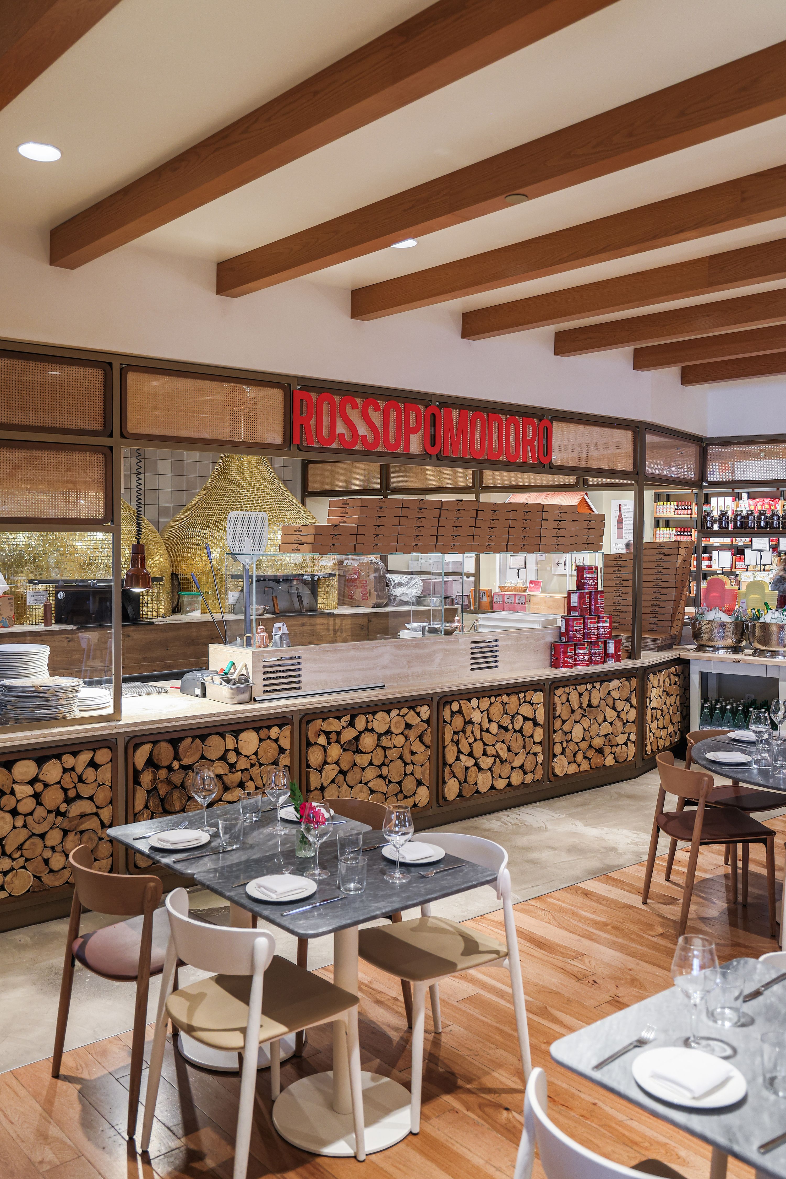 Pizza Making Kitchen and wood fired oven where Rossopomodoro makes Neapolitan style pizza