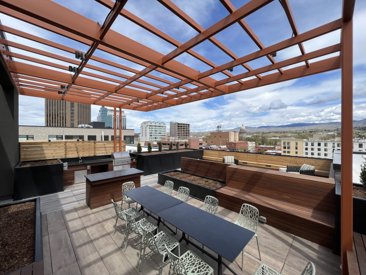 Resident rooftop lounge with overview of downtown Boise