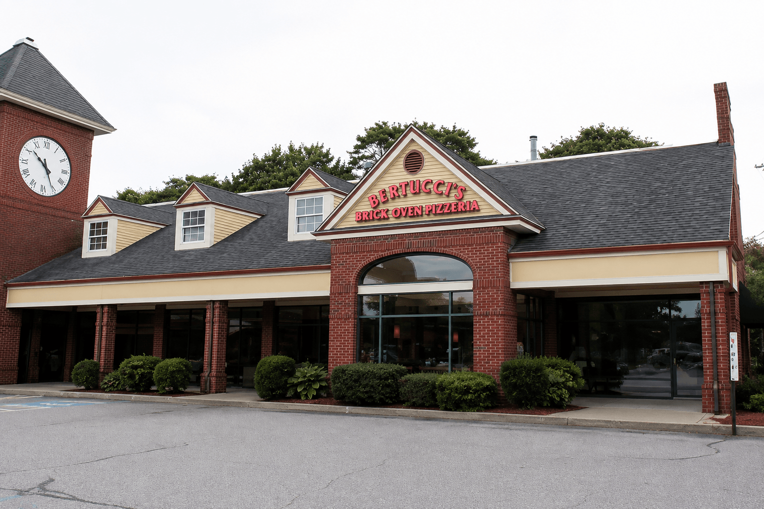 The red brick exterior of Bertucci's Chelmsford