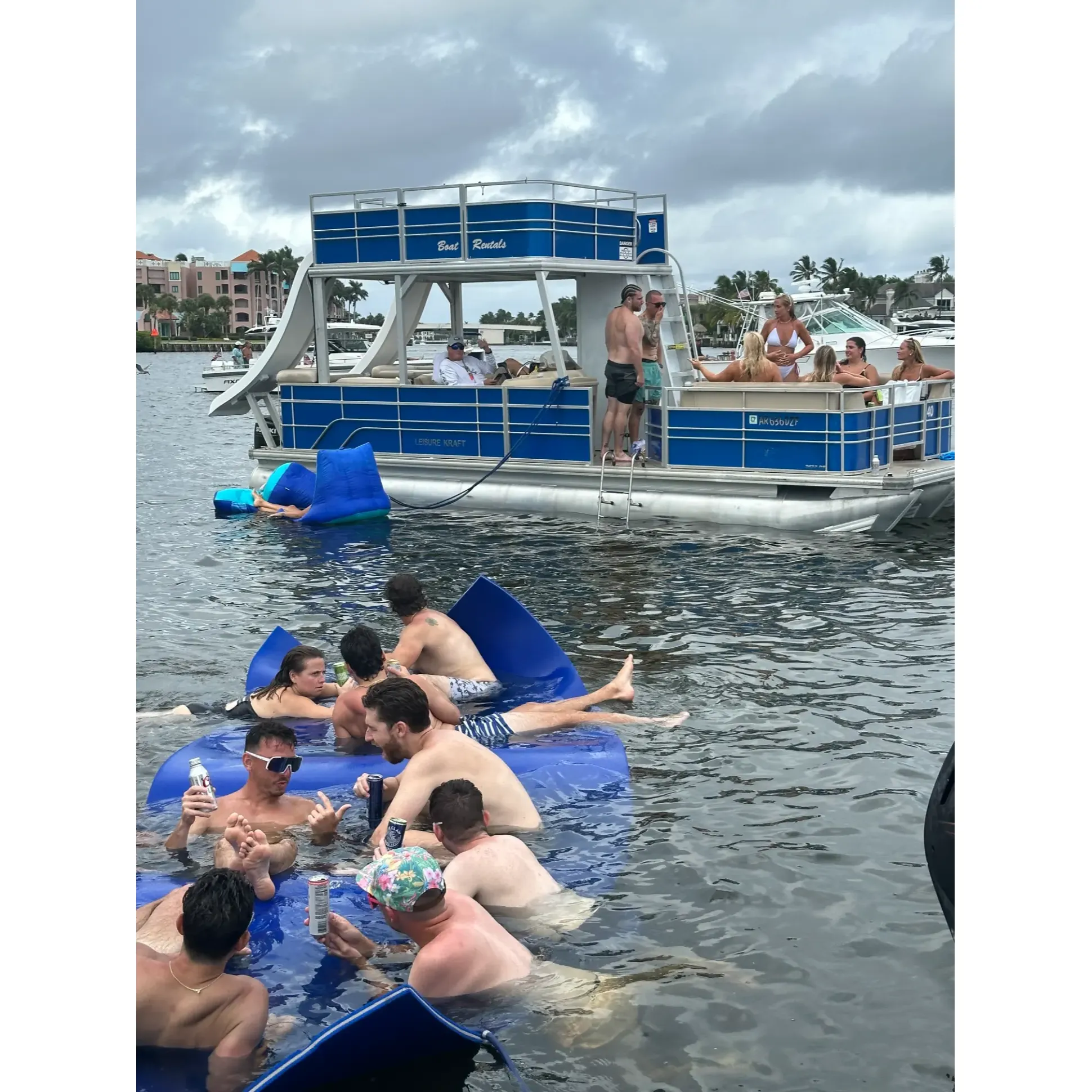 Private Tiki Boat Cruises – Enjoy a unique floating tiki bar experience with up to 10 guests, perfect for a scenic Intracoastal cruise, sunset tour, or sandbar party. This BYOB-friendly tiki boat includes coolers, ice, and water, making it ideal for bachelorette parties, birthdays, and family outings.