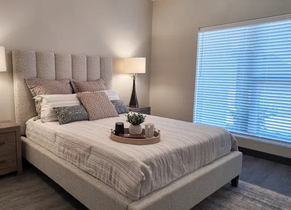 Bedroom with nightstand and lamp