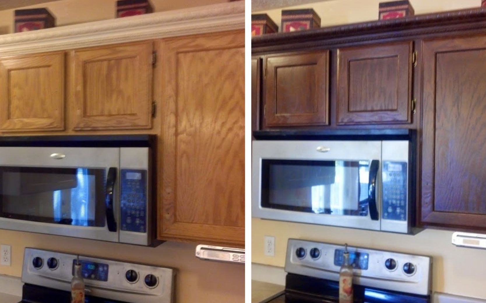 Before and after cabinet refinishing in Draper.