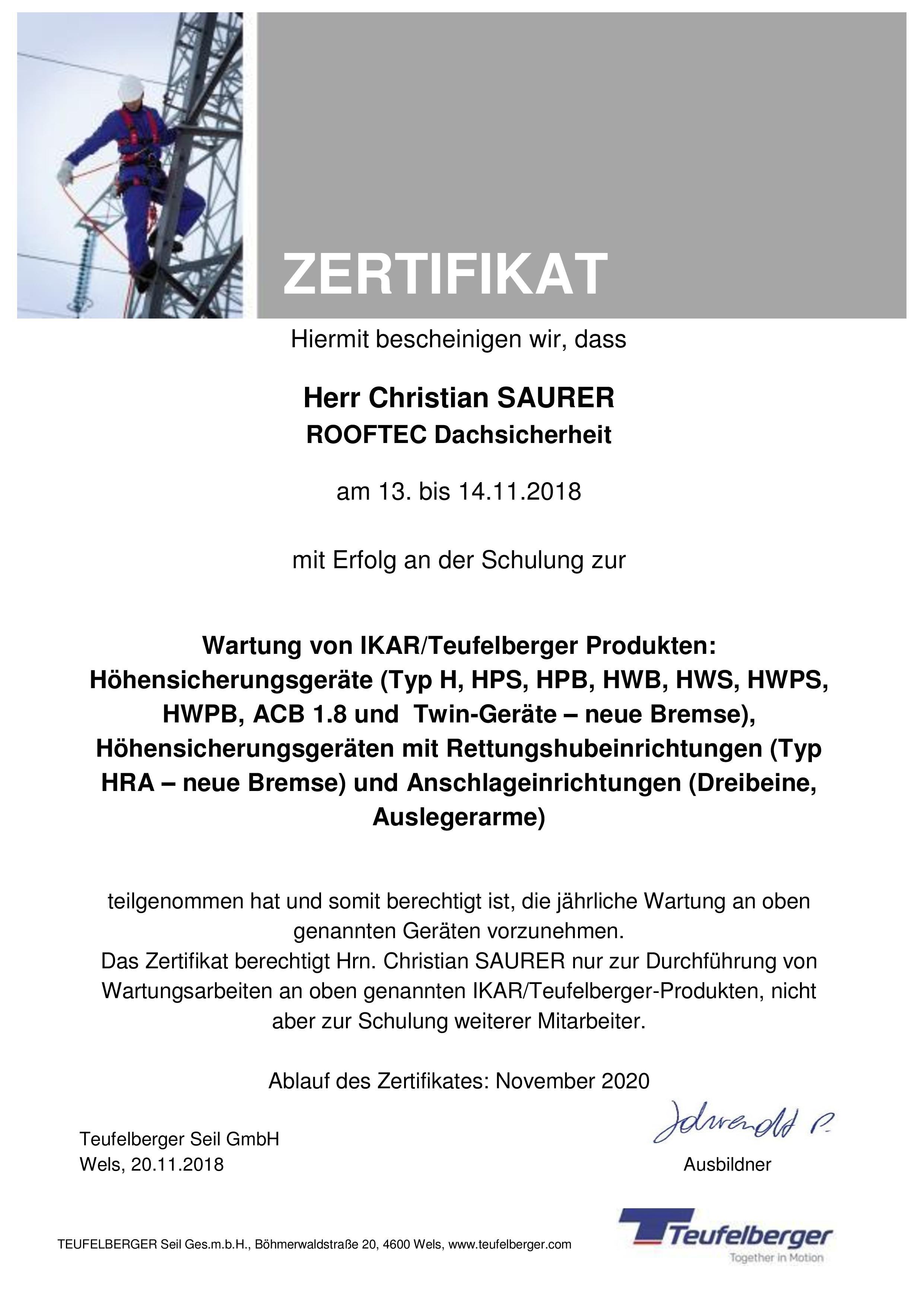 Rooftec Dachsicherheit - Christian Saurer, Ulimahd 37 in Mäder