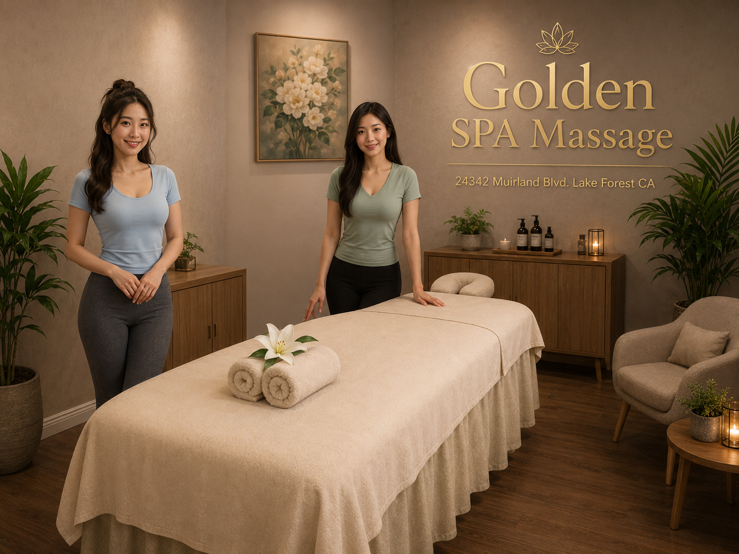 Golden SPA shop photo in Lake Forest, CA, showing the massage spa environment for local customers looking for massage near me, body massage, deep tissue massage, and relaxing massage services.
