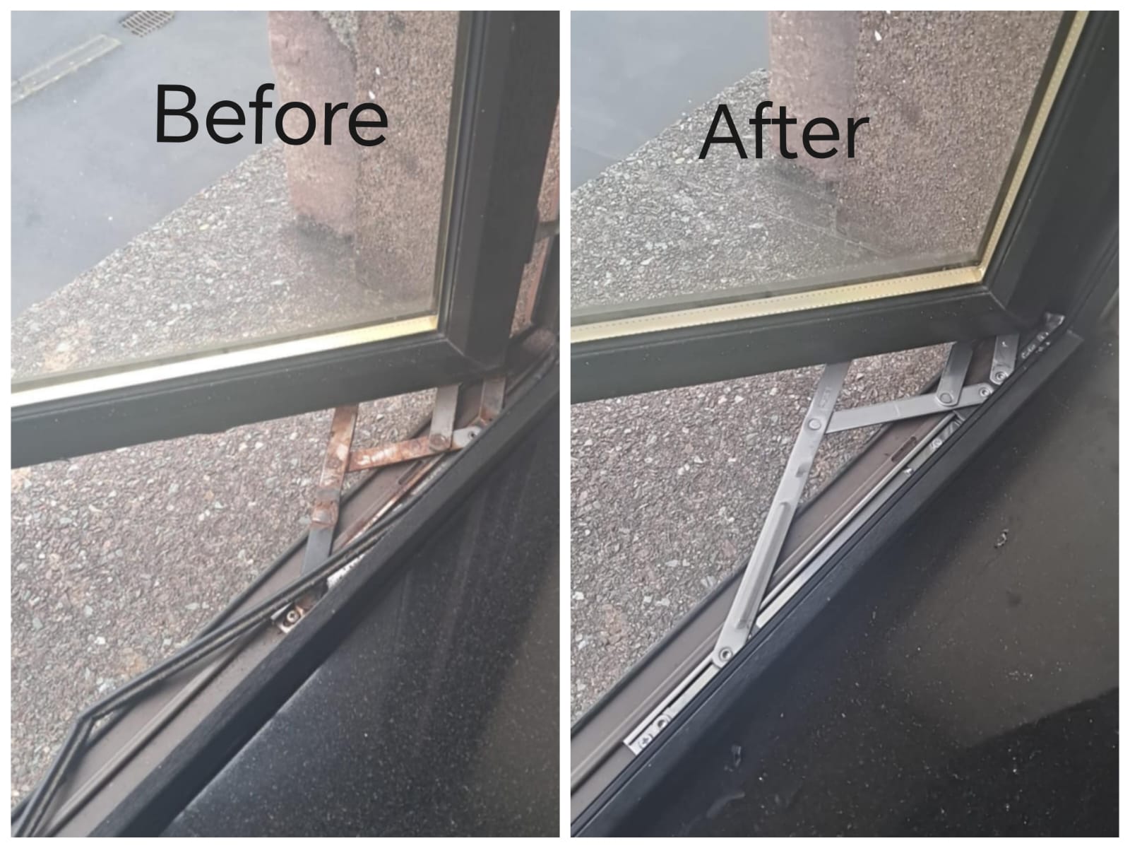Fresh new window seal and brand new window hinge