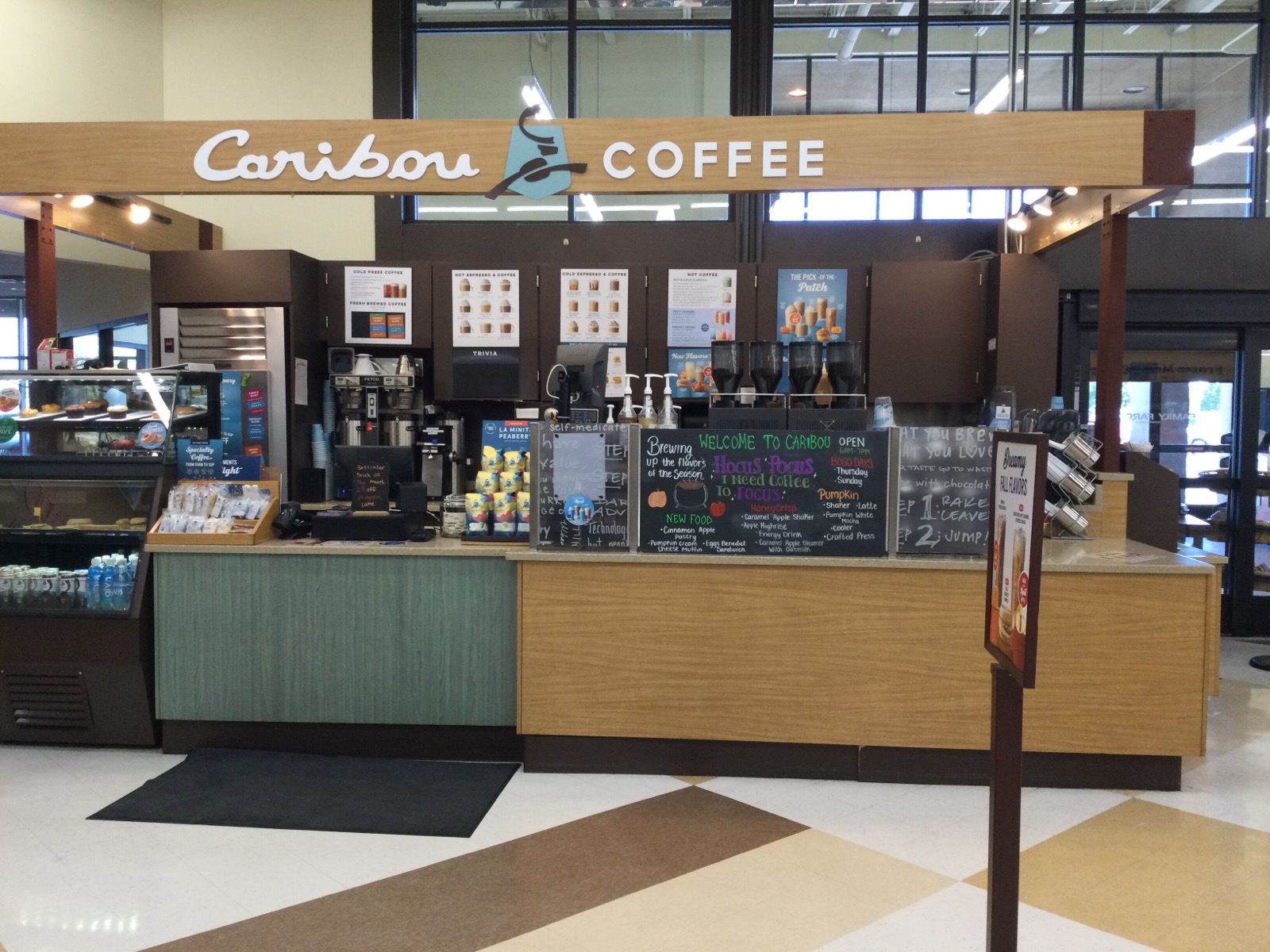 Storefront of the Caribou Coffee at 3175 25th Street South in Fargo