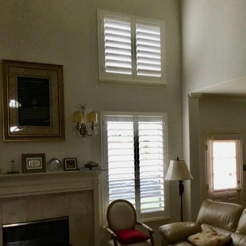 Faux Wood Shutters by Budget Blinds of Katy & Sugar Land add a touch of modern style that is both timeless and durable enough to outlast the life of this Sugar Land, TX home! #WindowWednesday #BudgetBlindsKatySugarLand #ShutterAtTheBeauty #FreeConsultation #FauxWoodShutters
