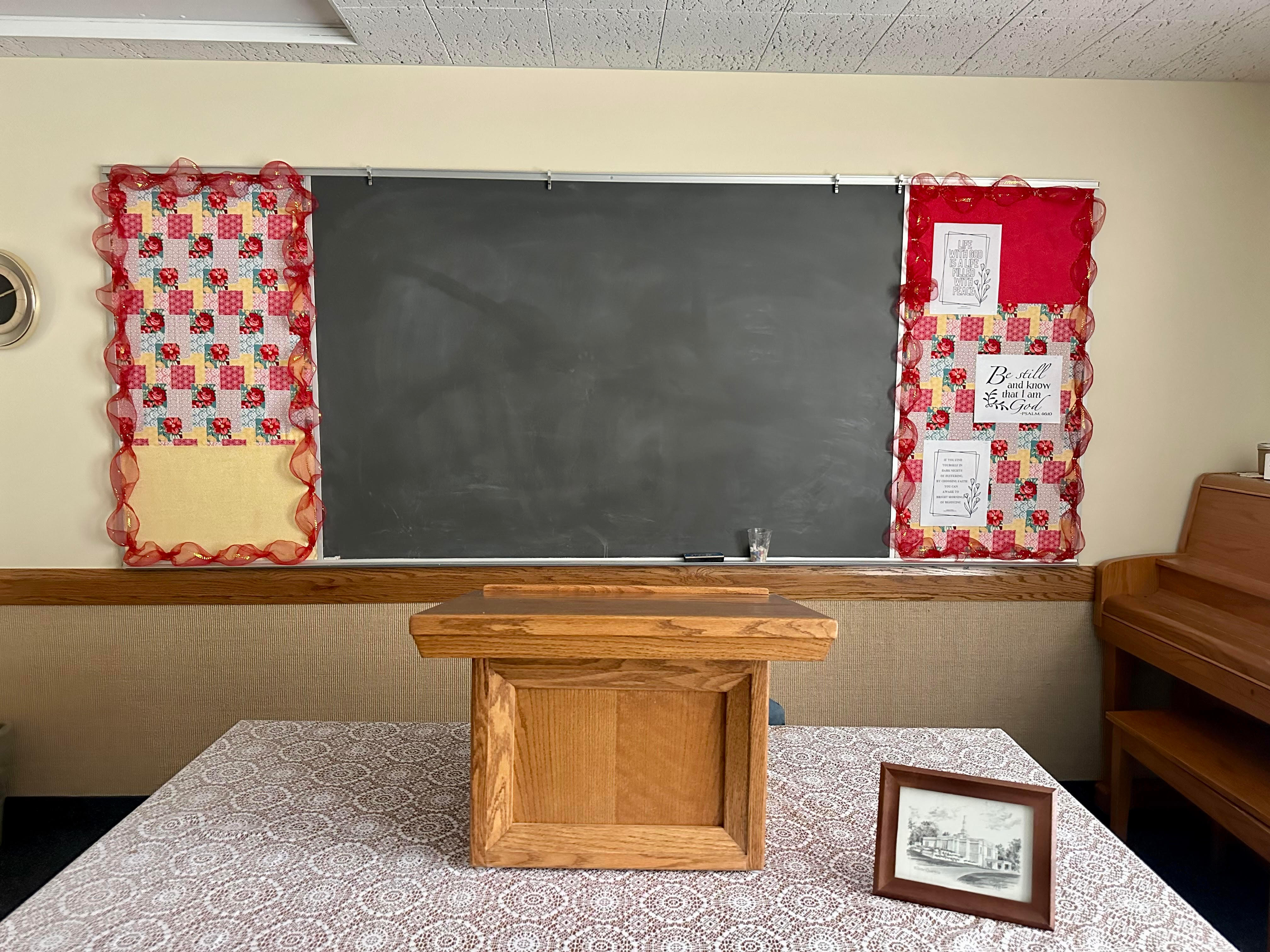 A classroom inside the Broken Bow building of The Church of Jesus  Christ of Latter-Day-Saints.
