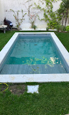 Bassin enterré traditionnel de 4.50x2.25x1.50 de profondeur à Bordeaux  
Revêtement liner 75/100 verni couleur gris clair avec feutrine de protection 350gr mur et fond 
Système de filtration fibre de verre
Pompe à chaleur de Warmpac DC35 inverser 
Appareil de traitement au sel IDOit de Régul électronique  
Volet plage immergée de Maytronics