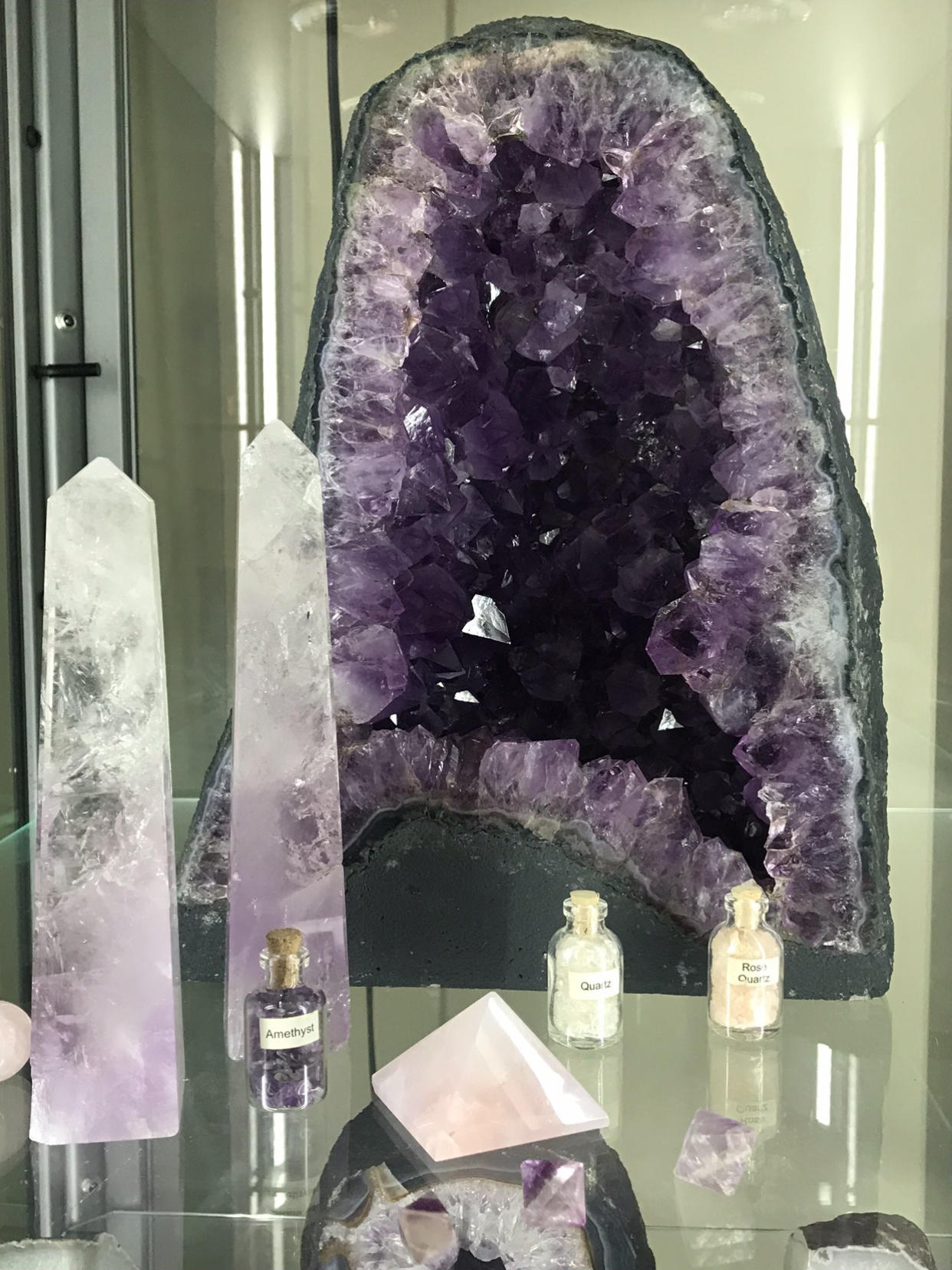 Amethyst Geode and other crystals used by Psychic Lisa.