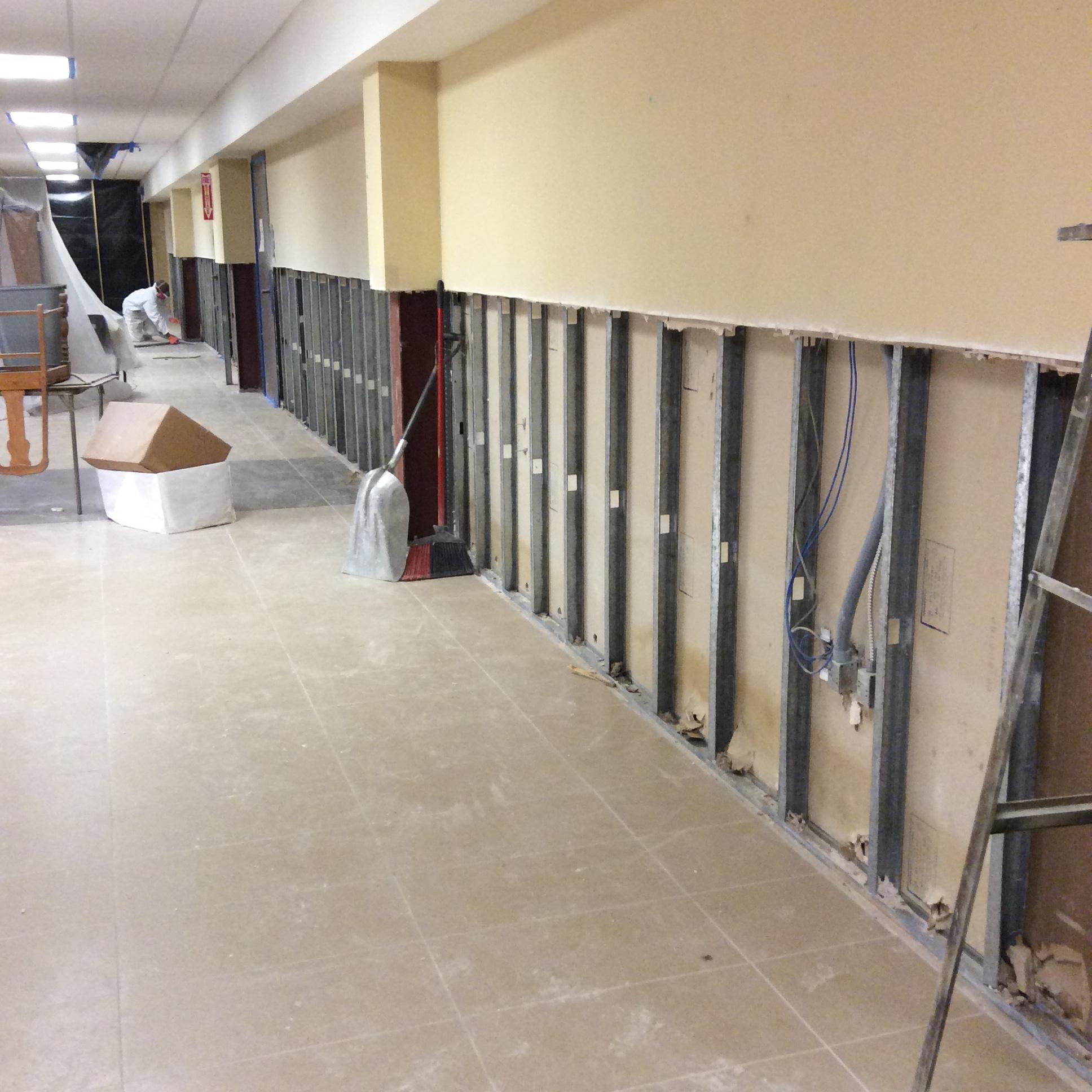 Flood cuts during the restoration process after a large commercial loss.