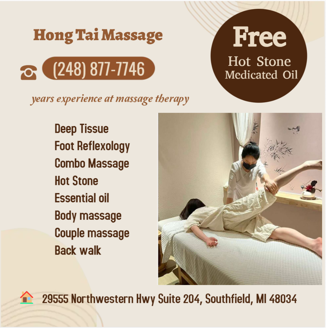 Massage techniques are commonly applied with hands, fingers,
elbows, knees, forearms, feet, or a device.
The purpose of massage is generally for the treatment of
body stress or pain.