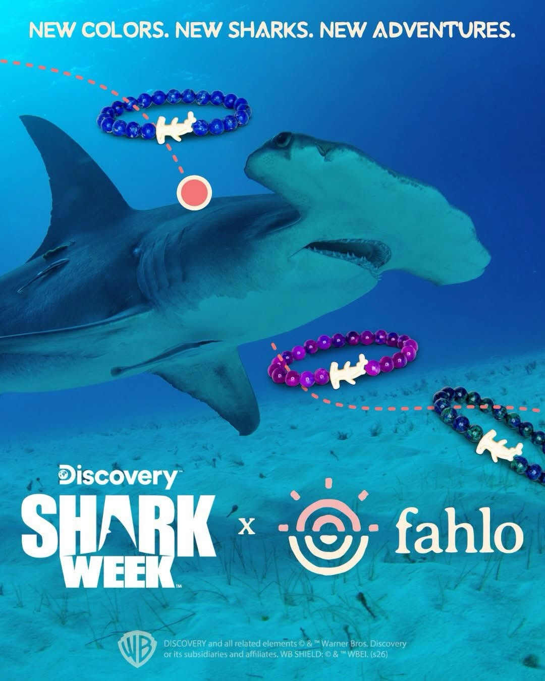 Limited-edition Shark Week Fahlo bracelets let you track a real hammerhead shark through the Fahlo app. Multiple colors available. Every purchase supports shark conservation and ocean education.