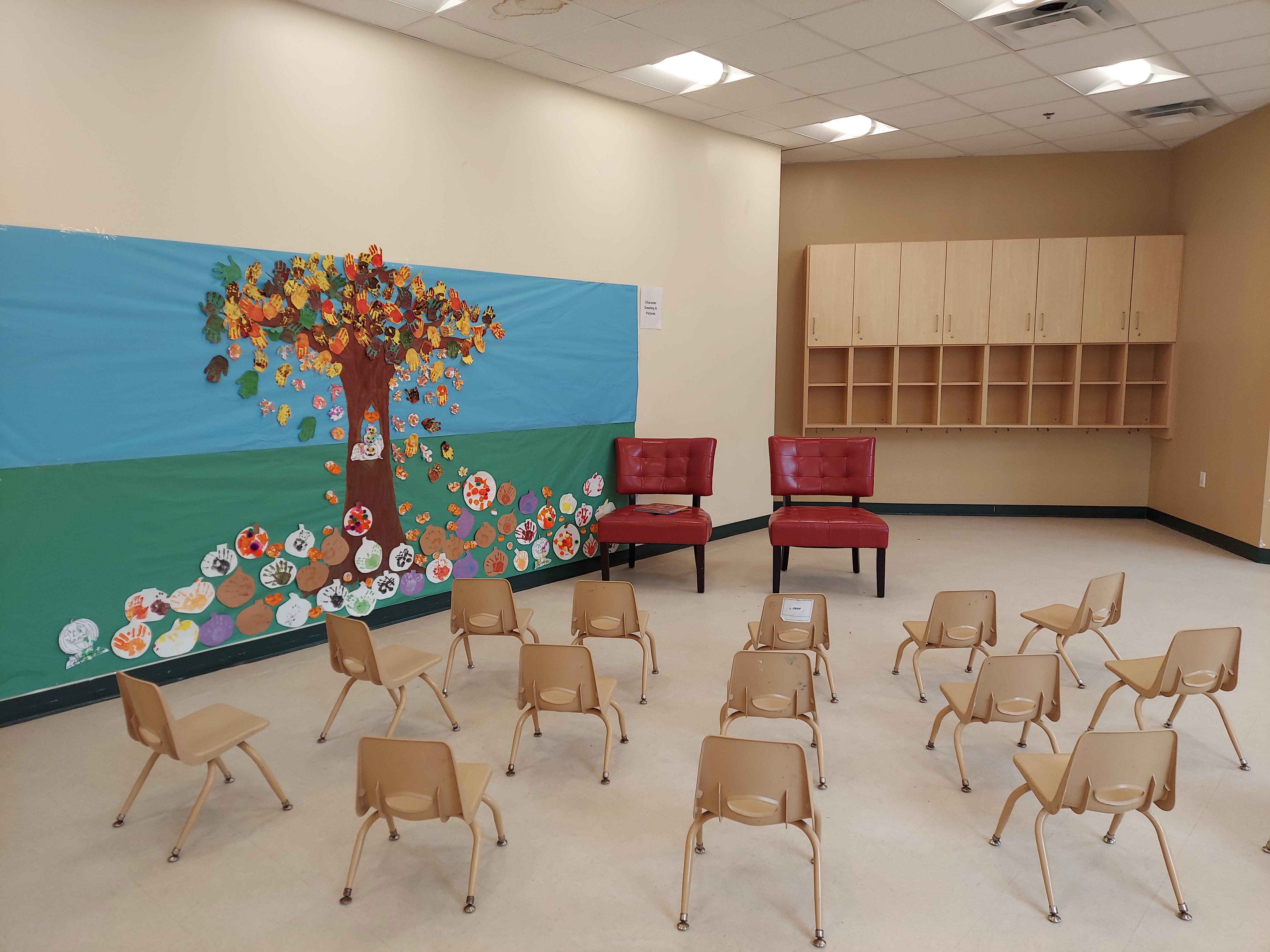 Spacious gym space set up for Storytime LIVE!