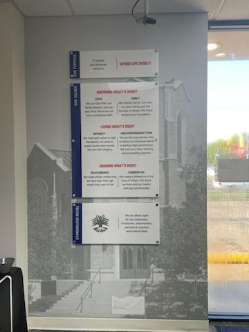 First United Bank - Sapulpa - interior "Spend Life Wisely" values