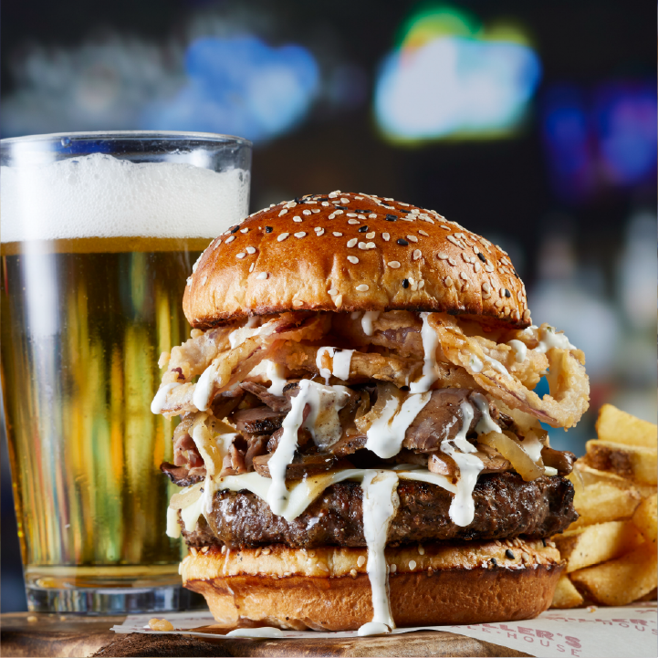 Prime Burger paired with a beer