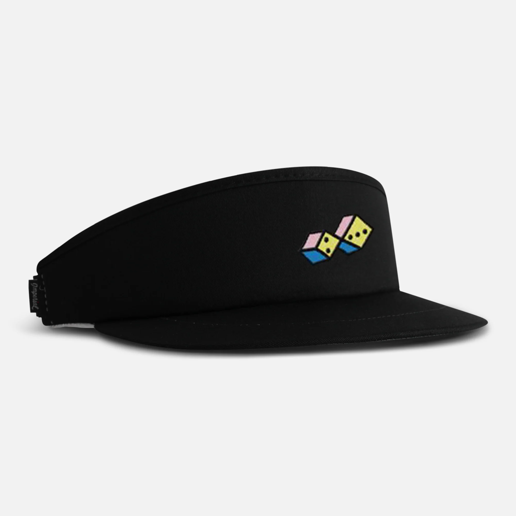 Tour Visor&reg; in black with a pair of dice embroidered on the front panel.