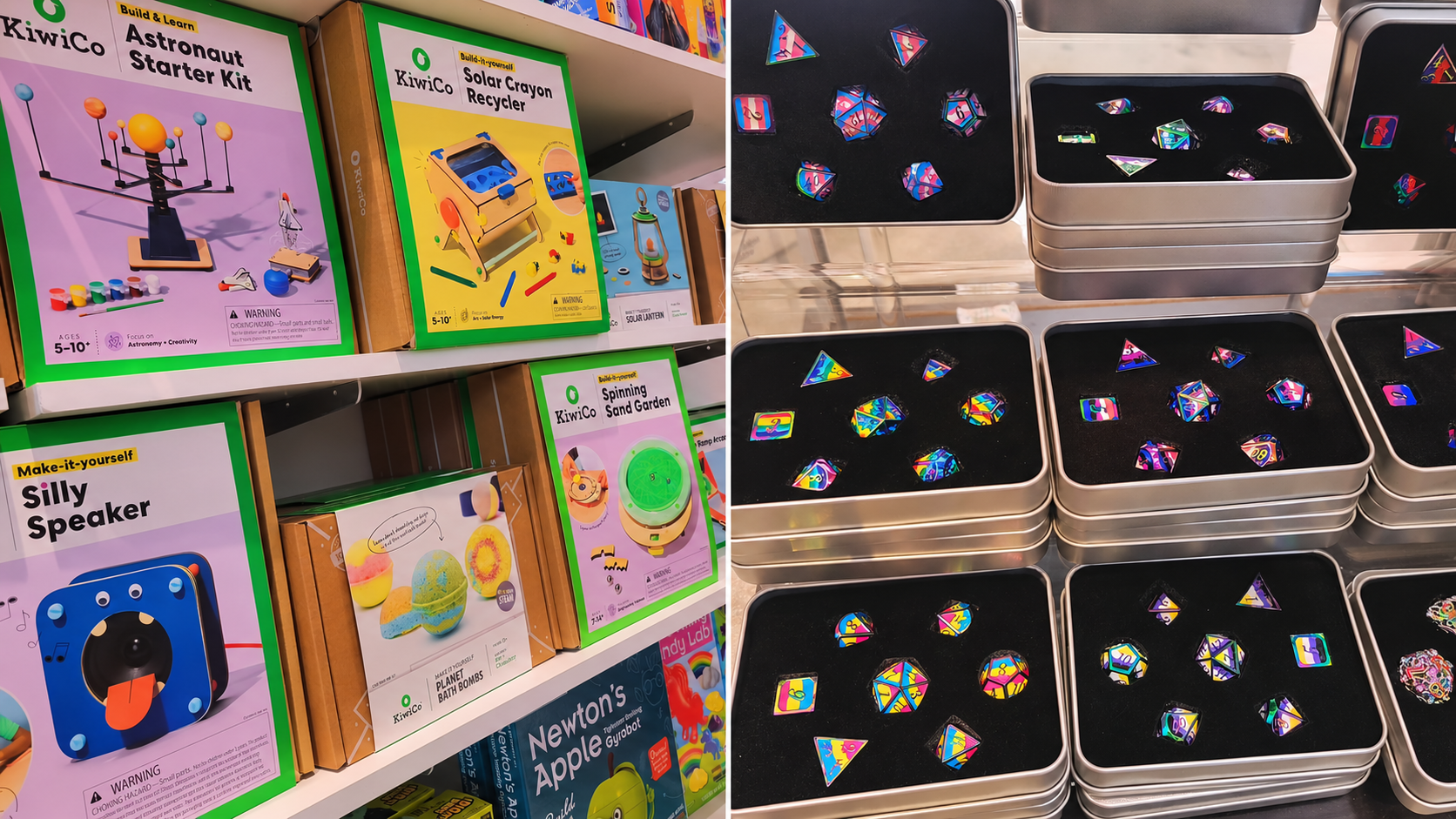 Explore KiwiCo STEM kits and colorful gaming dice at The Game Chest in Del Amo Fashion Center. Disco 