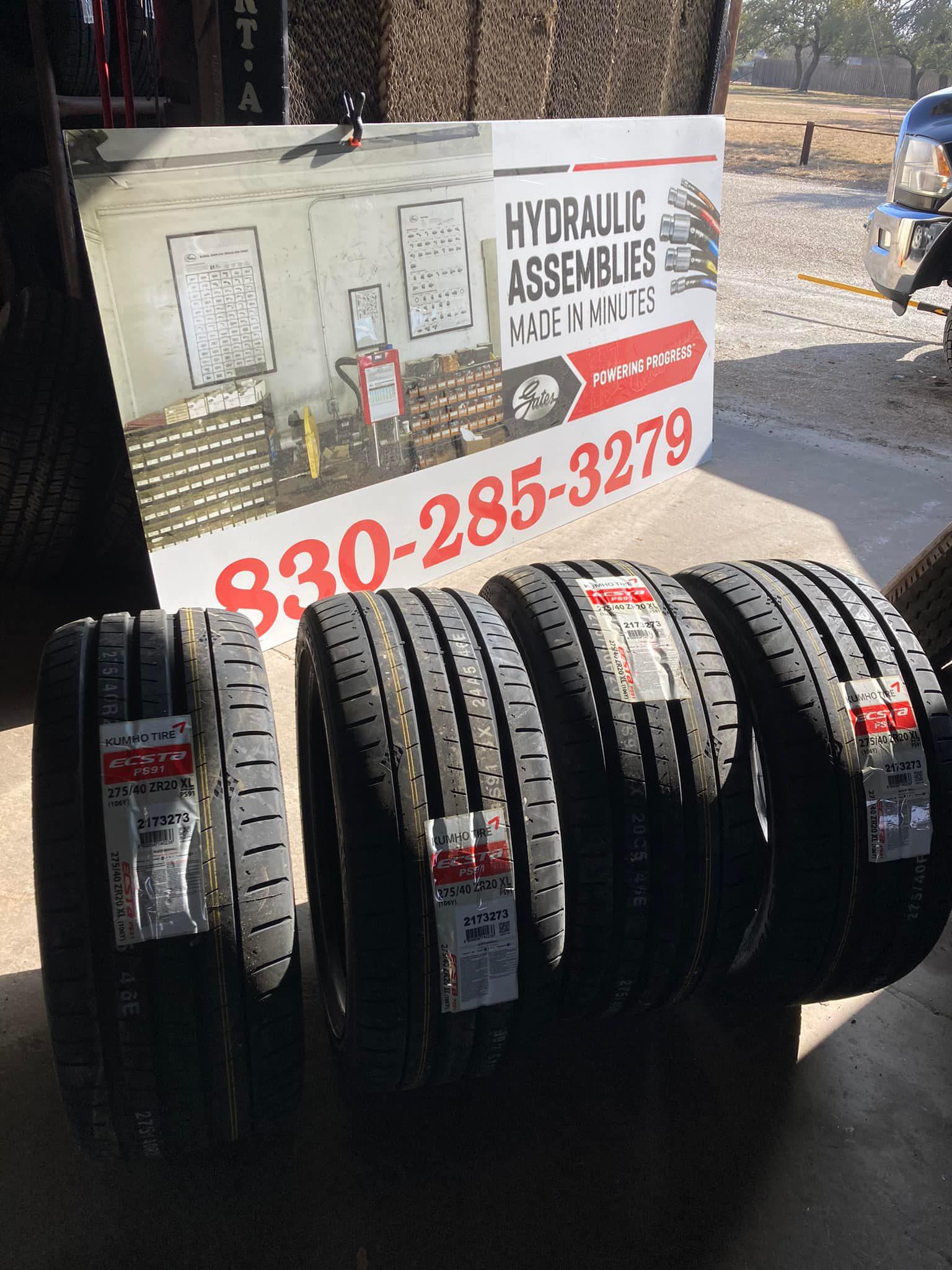 Jake's Auto Garage, new tires ready to be installed.