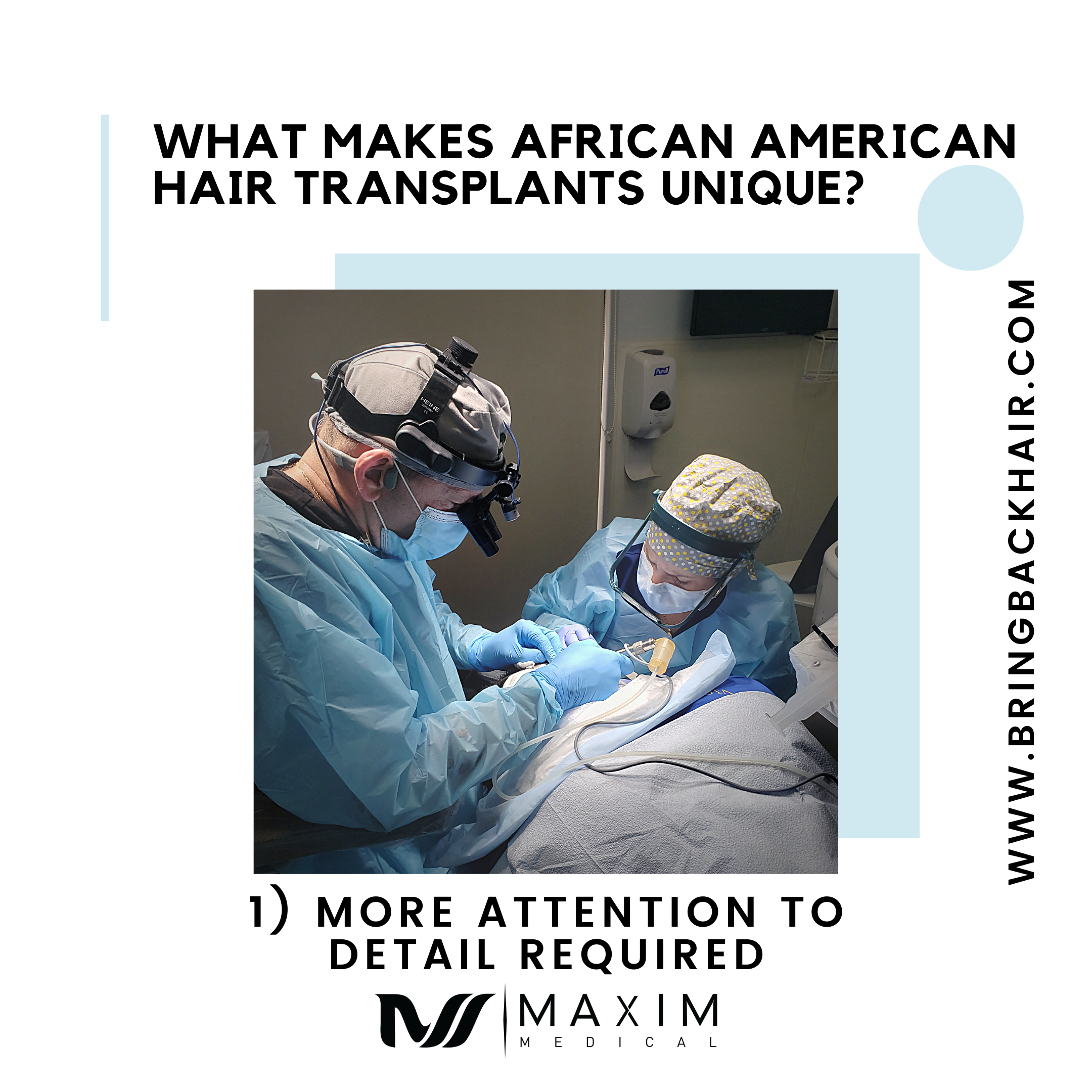 1. More Attention To Detail Required
Using devices such as our Mamba FUE device and Neograft technology can ease the process of hair transplants for African American hair. However, the challenges are still present despite the technology. African American FUE procedures are a bit more challenging than other procedures because the hair restoration surgeon must overcome the natural curl of each hair follicle. However, the advantages of having an FUE procedure are immense as opposed to other approaches.
