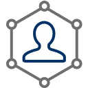 Silhouette with interconnected lines icon.