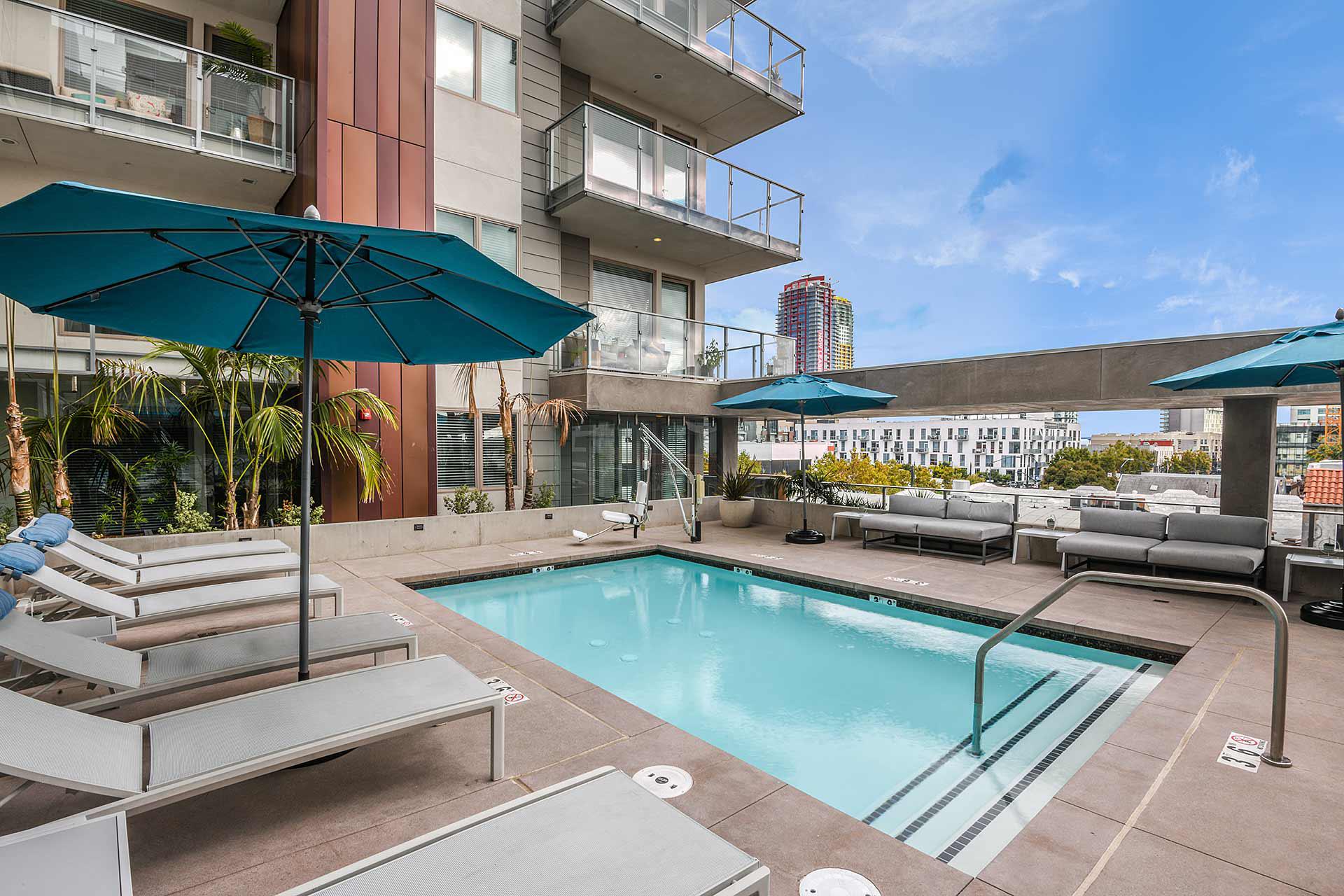 Resort-Style Pool at F11 East Village Luxury Apartments in downtown San Diego, CA