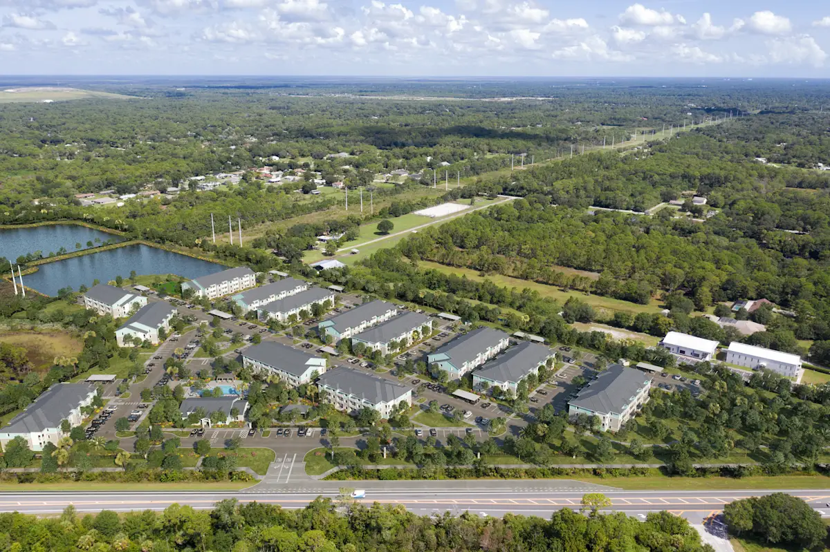 Aerial view of the apartment complex