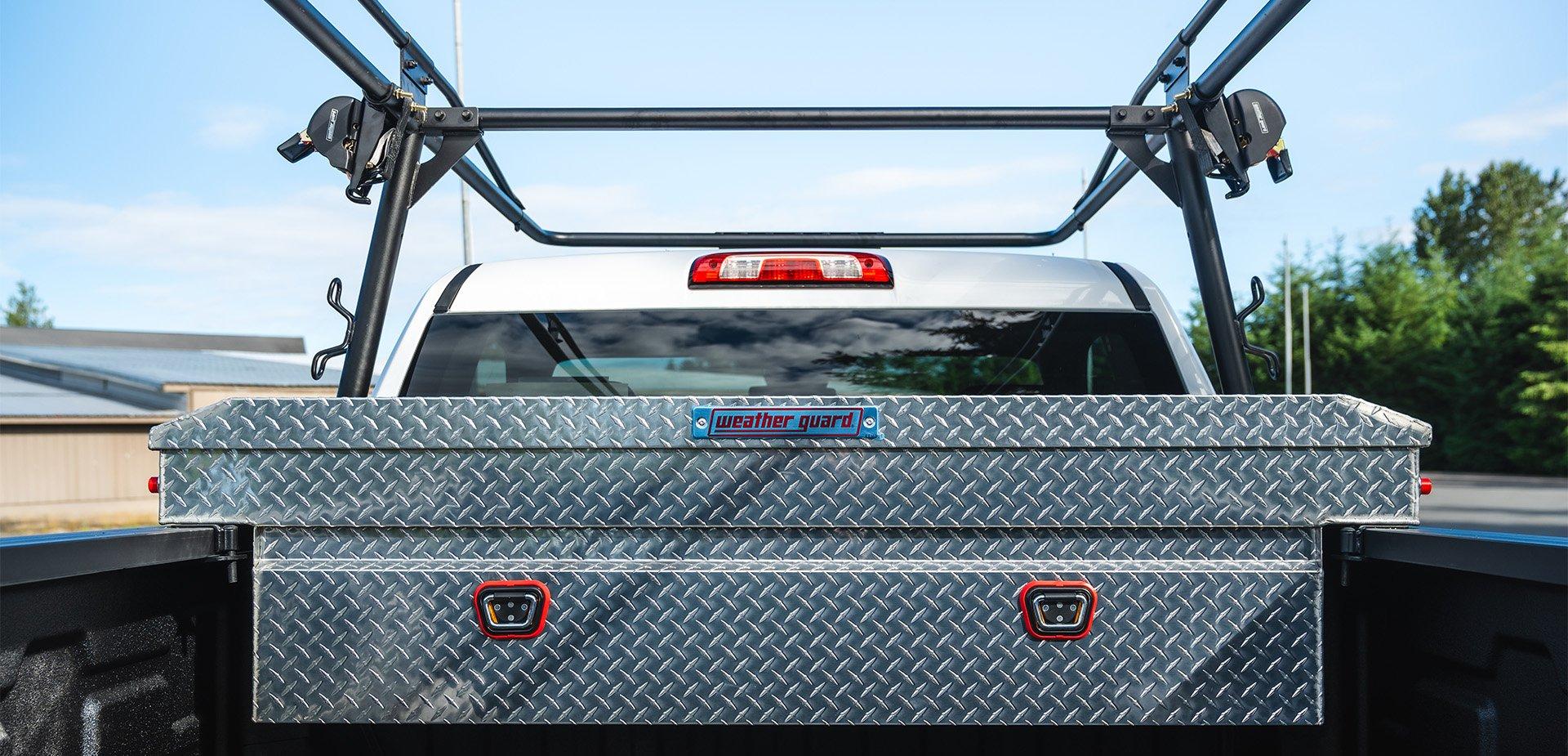 WEATHER GUARD crossover toolbox and ladder rack installed by Ardor Printing, an authorized WEATHER GUARD dealer.